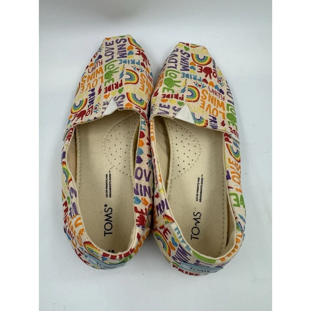 Womens Toms Size 7.5 Shoes SlipOn Alpargata Unity Love Wins Pride Rainbow Canvas